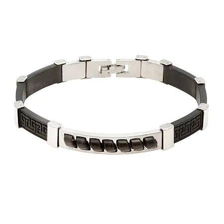 Ανδρικό βραχιόλι με ανοξείδωτο ατσάλι, καουτσούκ & γκρέκα , 21εκατοστά, TRIBUTE,0230266901