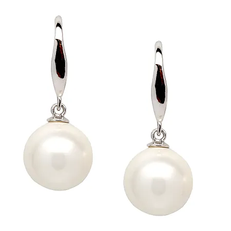 Σκουλαρίκια με πέρλα 10χιλιοστών & ασημένιο γάντζο, γυναικεία, επιπλατινωμένα,silverline