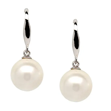 Σκουλαρίκια με  πέρλα  & ασημένιο γάντζο, επιπλατινωμένα, γυναικεία, silverline