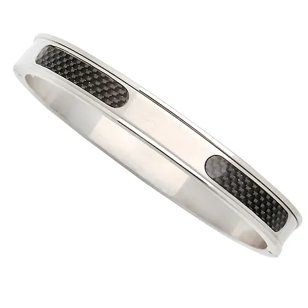 Χειροπέδα από ανοξείδωτο ατσάλι, ανδρική, με ανθρακόνημα και κούμπωμα ασφαλείας, 7εκατοστά η εσωτερική διάμετρος, TRIBUTE