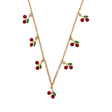 woofie, Ασημένιο Παιδικό Κολιέ για κορίτσια με σμάλτο & κερασάκια