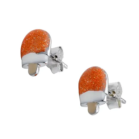 woofie, ασημένια παιδικά σκουλαρίκια για κορίτσια με σμάλτο, άσπρο επιπλατίνωμα -σε σχέδιο ξυλάκι παγωτό