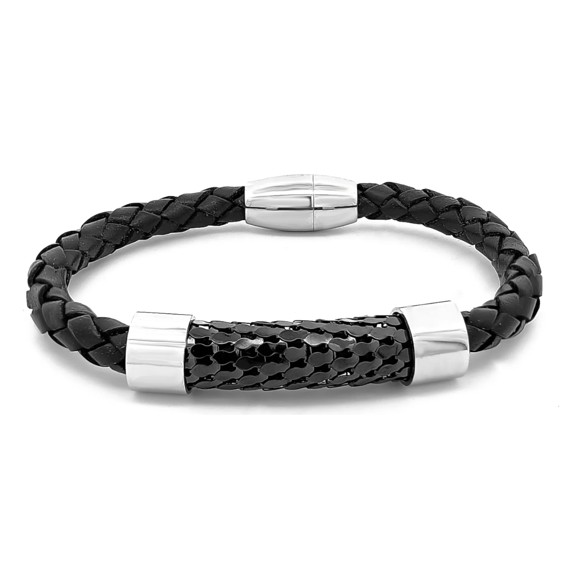 Aνδρικό βραχιόλι με ανοξείδωτο ατσάλι & δέρμα, 21 εκατοστά, TRIBUTE, 0230392801