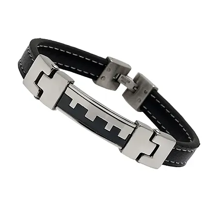 TRIBUTE, Aνδρικό Βραχιόλι από Ανοξείδωτο Ατσάλι με αδιάβροχο δέρμα, 22 εκατοστά με το κούμπωμα