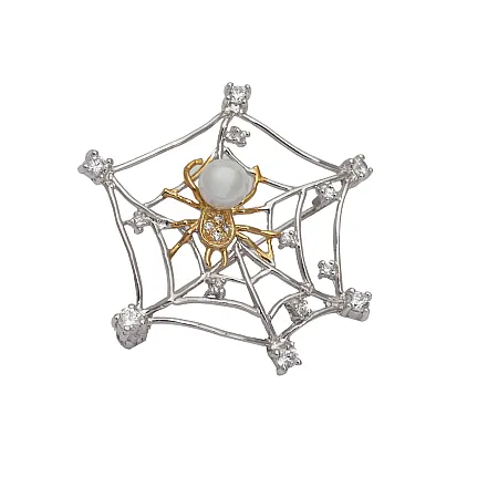 silverline, Ασημένια Γυναικεία Καρφίτσα με Πέρλα & Ζιργκόν