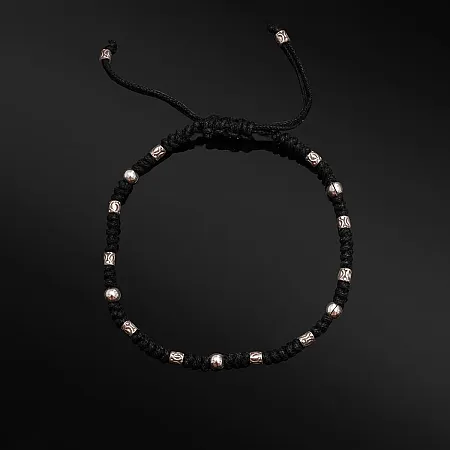 TRIBUTE, 925, ασημένιο, αντρικό, αντικέ, βραχιόλι, μακραμέ με μαύρο, κορδόνι