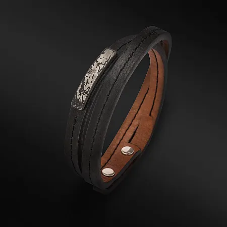 TRIBUTE, αντρικό, βραχιόλι, από, ανοξείδωτο, ατσάλι με μαύρο, δέρμα