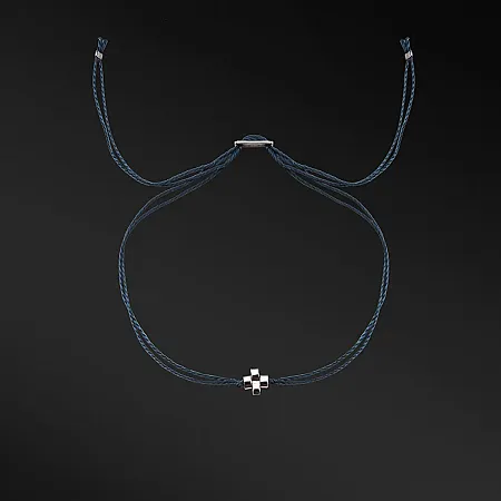 TRIBUTE, 925, ασημένιο, αντρικό, βραχιόλι με σταυρό & βαμβακερό κορδόνι