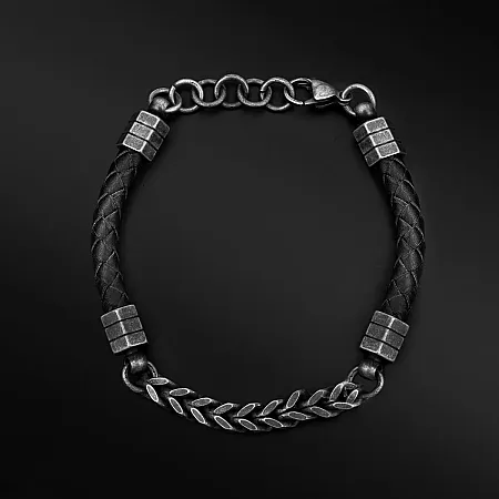 Βραχιόλι, ανδρικό από ανοξείδωτο ατσάλι με δέρμα, 20+ 2,5 cm,0230427101, TRIBUTE