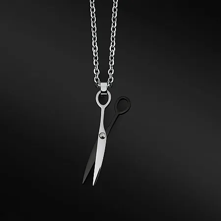 TRIBUTE, unisex, κολιέ, από, ανοξείδωτο, ατσάλι με ψαλίδι, μαύρο, επιπλατίνωμα,