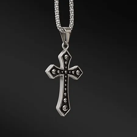 TRIBUTE, αντρικό, κολιέ, από, ανοξείδωτο, ατσάλι με σταυρό, μαύρο, επιπλατίνωμα,