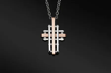 TRIBUTE, αντρικό, κολιέ, από, ανοξείδωτο, ατσάλι, σταυρό, ροζ, επιχρύσωμα,