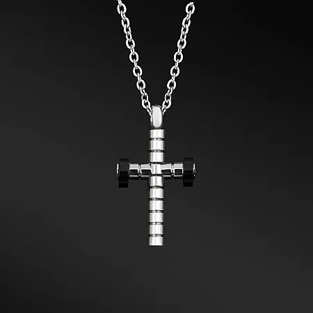 TRIBUTE, αντρικό, κολιέ, από, ανοξείδωτο, ατσάλι με σταυρό, μαύρο, επιπλατίνωμα,