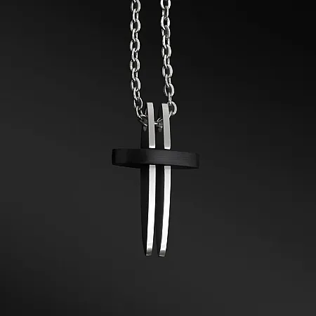 TRIBUTE, αντρικό, κολιέ, από, ανοξείδωτο, ατσάλι με σταυρό, μαύρο, επιπλατίνωμα,