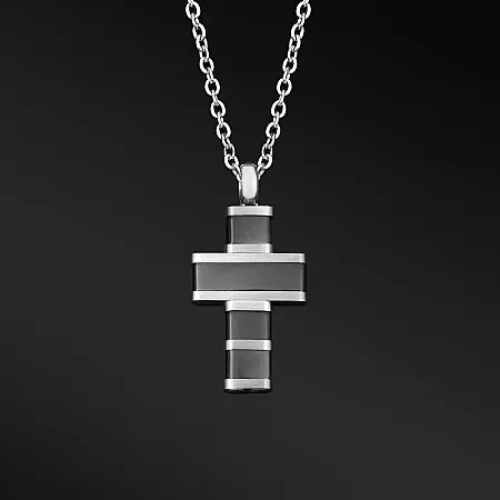 TRIBUTE, αντρικό, ματ, κολιέ, από, ανοξείδωτο, ατσάλι, με σταυρό, μαύρο, επιπλατίνωμα,