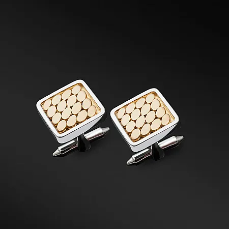 TRIBUTE, 925, ασημένια, αντρικά, μανικετόκουμπα, τετράγωνα με κίτρινο, επιχρύσωμα,