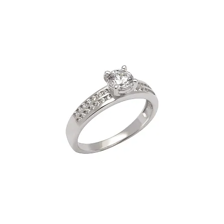 Μονόπετρο δαχτυλίδι, ασημένιο με ζιργκόν, επιπλατινωμένο, γυναικείο,silverline,0430687601