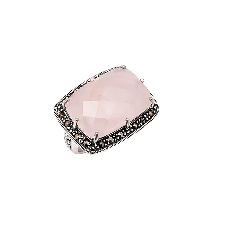 silverline, ασημένιο, γυναικείο δαχτυλίδι με ροζ κουάρτζ & μαρκασίτες