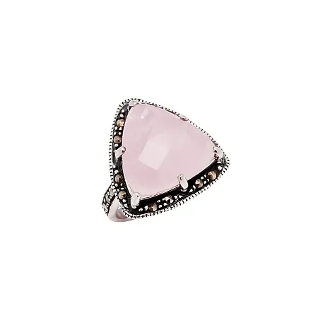 silverline, ασημένιο, γυναικείο δαχτυλίδι με ροζ κουάρτζ & μαρκασίτες
