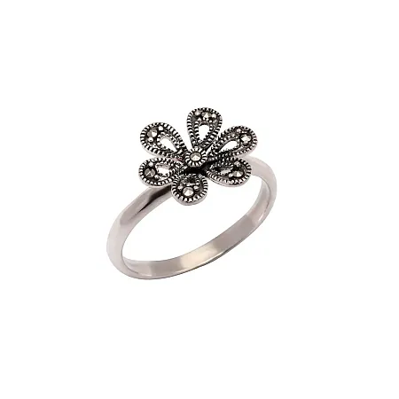 silverline, ασημένιο δαχτυλίδι γυναικείο με λουλούδι & μαρκασίτες
