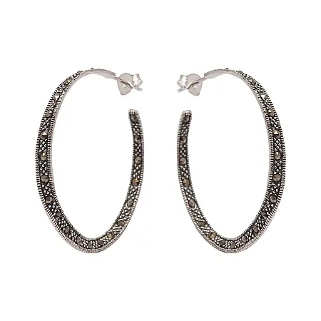 silverline, ασημένια, γυναικεία, σκουλαρίκια ,κρίκοι με μαρκασίτες