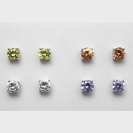 Μονόπετρα σκουλαρίκια ,ασημένια, unisex , 4 ζευγάρια σε λευκό, λαδί, μωβ, σαμπανιζέ ζιργκόν 6 χιλιοστών,επιπλατινωμένα, silverline