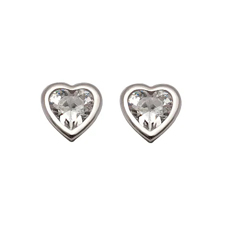 silverline, 2 ζευγάρια ,ασημένια σκουλαρίκια μονόπετρα ,καρφωτα, καρδιές, μικρή & μεγάλη,unisex με άσπρα ζιργκόν