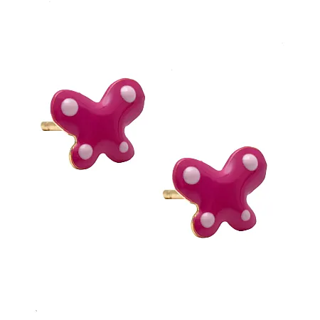 Ασημένια, παιδικά σκουλαρίκια woofie "πεταλούδα" με ροζ σμάλτο, επιχρυσωμένα-0130537904