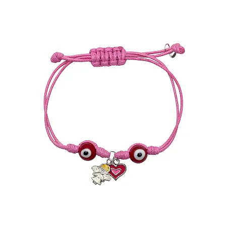 Ασημένιο ,παιδικό ,βραχιόλι ,woofie, με λευκό επιπλατίνωμα, σμάλτο & "μάτι βασκανίας", "καρδιά" & "αγγελάκι"- 0230358501