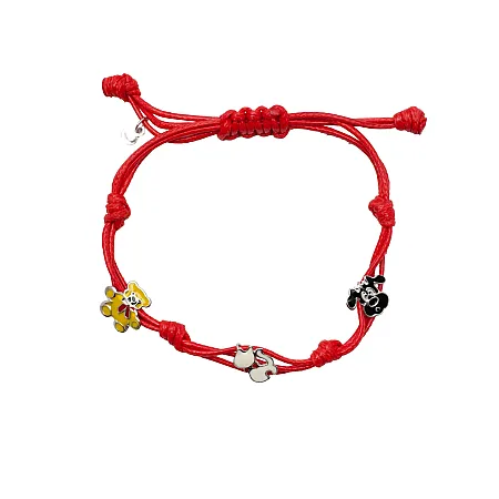 Ασημένιο ,παιδικό ,βραχιόλι ,woofie, με λευκό επιπλατίνωμα, σμάλτο, κόκκινο κορδόνι, "σκυλάκι", "αρκουδάκι" & "γατάκι" -0230357901