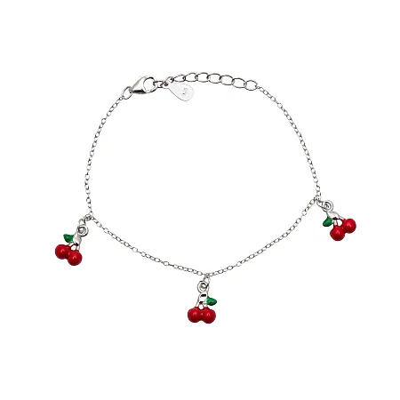 Ασημένιο ,παιδικό ,βραχιόλι ,woofie, με λευκό επιπλατίνωμα, για κορίτσια, με "κερασάκια"-0230429701