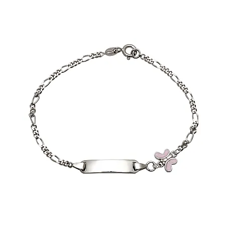 Ασημένιο ,παιδικό ,βραχιόλι ,ταυτότητα, woofie, με λευκό επιπλατίνωμα, σμάλτο και "πεταλούδα"-0230431201