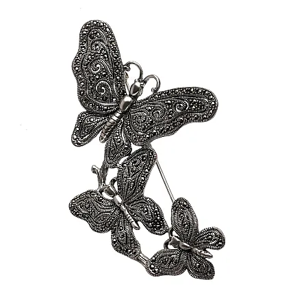 Kαρφίτσα, ασημένια, γυναικεία, οξειδωμένη, με ορυκτές πέτρες , μαρκασίτες , πεταλούδες, 8,5x5 εκατοστά, silverline, 0730132301