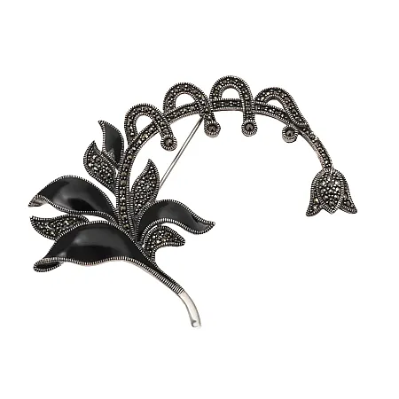 Kαρφίτσα, ασημένια, γυναικεία, λουλούδι, οξειδωμένη, με ορυκτές πέτρες , μαρκασίτες , 8Χ5 εκατοστά, silverline, 0730131501