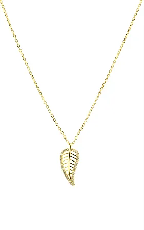 silverline, ασημένιο, γυναικείο κολιέ με άσπρα ζιργκόν, φύλλο, κίτρινο επιχρύσωμα ή άσπρο επιπλατίνωμα χωρίς νικελιο