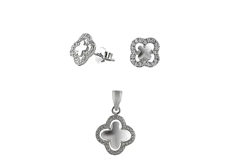 silverline, γυναικείο, ασημένιο, σετ, μενταγιόν & σκουλαρίκια σε σταυρό, με  ζιργκόν