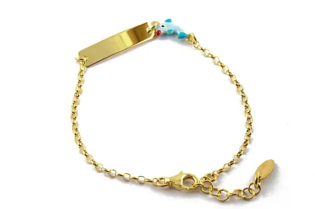 Woofie, ασημένιο ,παιδικό ,βραχιόλι ,ταυτότητα, με σμάλτο & δελφίνι σε γαλάζιο χρώμα για αγόρια & κορίτσια, επιχρυσωμένο ή επιπλατινωμένο χωρίς νικέλιο