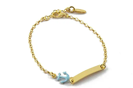 Woofie, ασημένιο ,παιδικό ,βραχιόλι ,ταυτότητα, με σμάλτο & άγκυρα σε γαλάζιο χρώμα για αγόρια, επιχρυσωμένο ή επιπλατινωμένο χωρίς νικέλιο