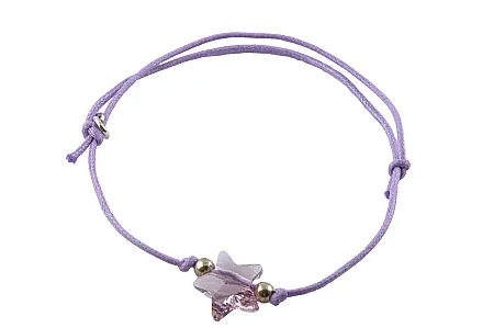 Woofie, ασημένιο ,παιδικό ,κολιε, με κρυσταλλάκι σε μωβ χρώμα για κορίτσια, επιπλατινωμένο χωρίς νικέλιο με μωβ βαμβακερό κορδόνι που αυξομειώνεται