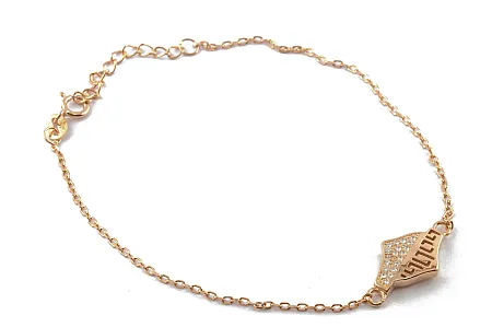 silverline, ασημένιο, γυναικείο, βραχιόλι,με ζιργκόν, γκρέκα και ροζ επιχρύσωμα