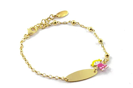 Woofie, ασημένιο, παιδικό, βραχιόλι, ταυτότητα, για κορίτσια, με σμάλτο, κοριτσάκι & λευκό επιπλατίνωμα ή κίτρινο χρύσωμα