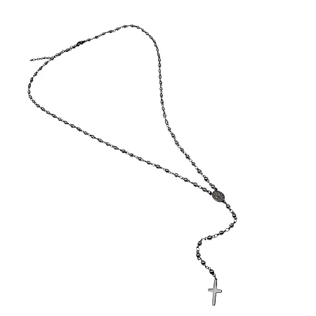 TRIBUTE, unisex ,κολιέ ,από ,ανοξείδωτο, ατσάλι, ροζάριο με μαύρο, επιπλατίνωμα, 82cm