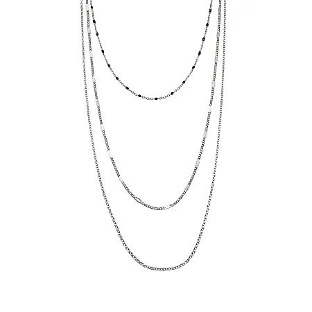 silverline, γυναικείο, κολιέ, από, ανοξείδωτο, ατσάλι με άσπρο, επιπλατίνωμα και μαύρες, πέτρες