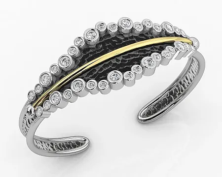 silverline,ασημένιο, γυναικείο, βραχιόλι, με φλούδα, χρυσού, Κ18, άσπρα, τοπάζια και μαύρο, ρόδιο