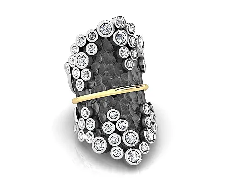 Δαχτυλίδι, γυναικείο , από 925 ασήμι & φλούδα, χρυσού Κ18, με άσπρα, τοπάζια και μαύρο ρόδιο, silverline, 0430656001