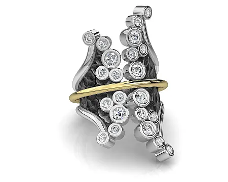 Δαχτυλίδι, γυναικείο , από 925 ασήμι & φλούδα, χρυσού Κ18, με άσπρα, τοπάζια και μαύρο ρόδιο, silverline, 0430645101