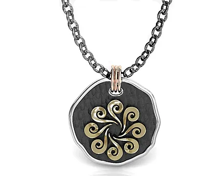 silverline,ασημένιο, γυναικείο, κολιέ με φλούδα, χρυσού, Κ18 και μαύρο, ρόδιο, 52 cm