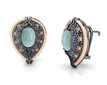 silverline, ασημένια, γυναικεία, σκουλαρίκια με stand, clip, άκουα, μαρίνα, ζιργκόν, φλούδα, χρυσού, Κ18 και ασπρόμαυρο, επιπλατίνωμα