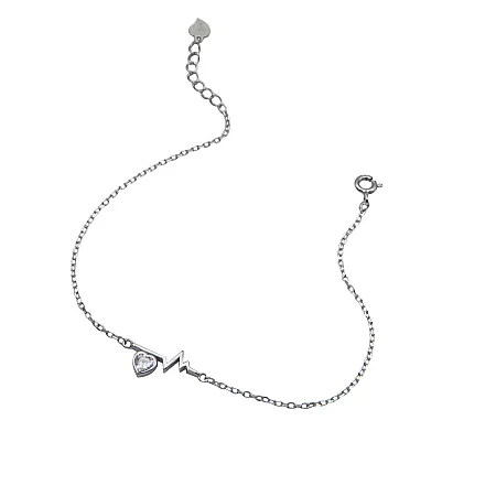 silverline, ασημένιο, γυναικείο, βραχιόλι με καρδιά, ζιργκόν, άσπρο, επιπλατίνωμα, 18+2cmExt.Chain,