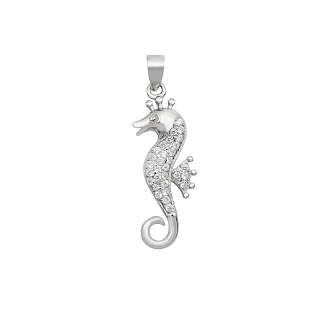 silverline, ασημένιο, γυναικείο, μενταγιόν με ζιργκόν, ιππόκαμπο και άσπρο, επιπλατίνωμα,